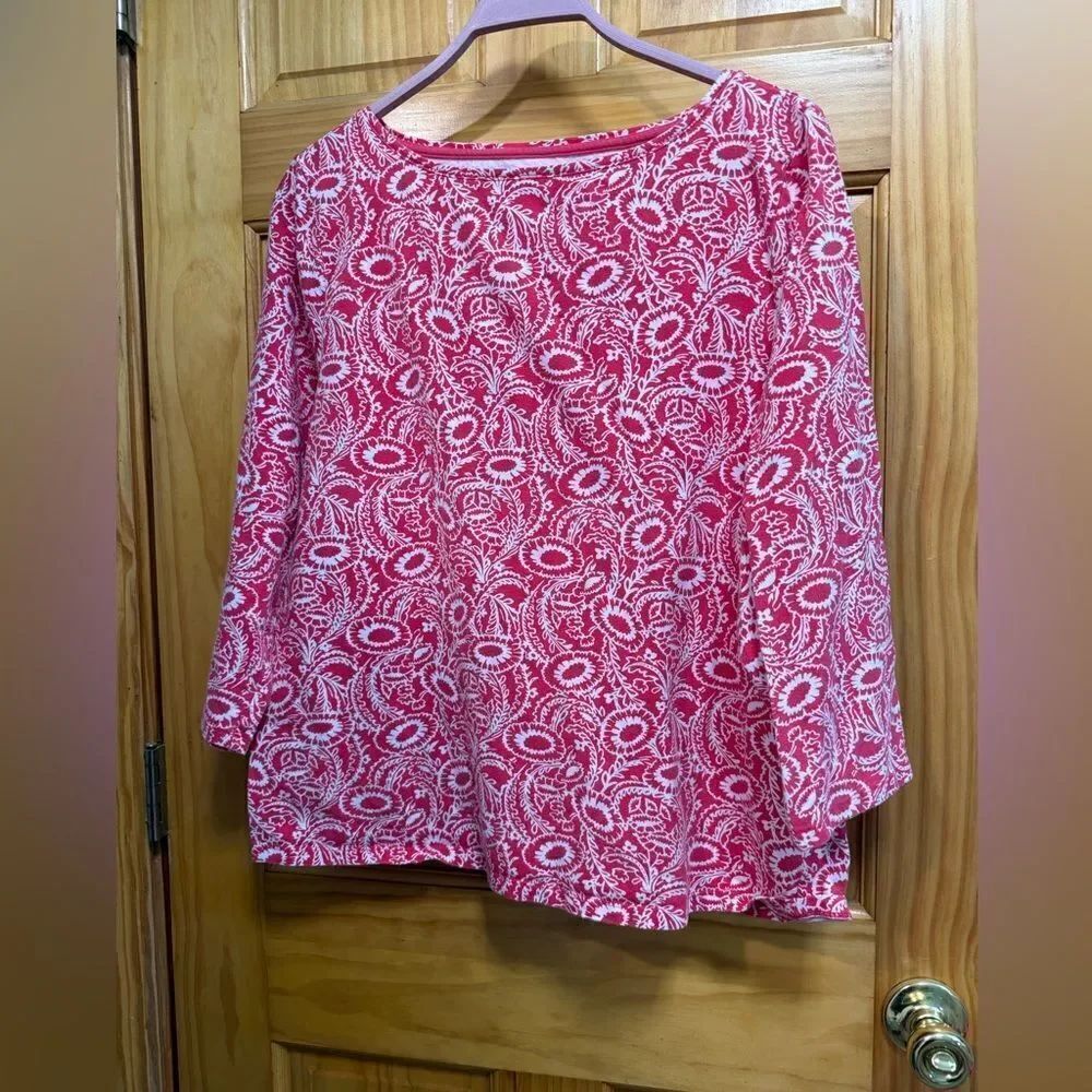 Talbots size XL  Pink and White Boxy Blouse